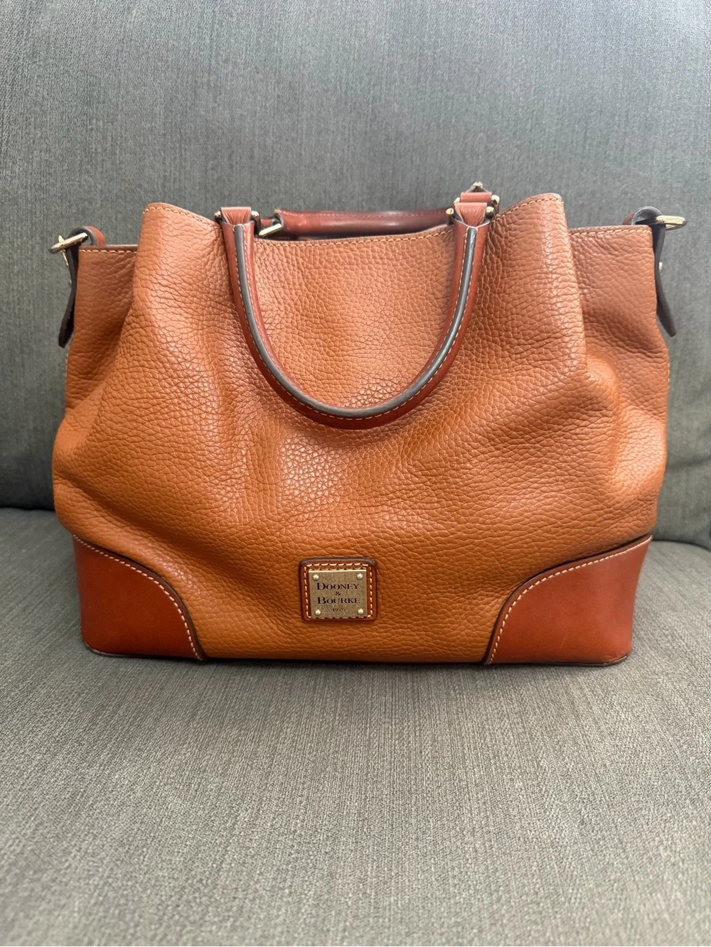 Dooney & Bourke Brenna Caramel Pebble Grain Leather Satchel Shoulder Bag